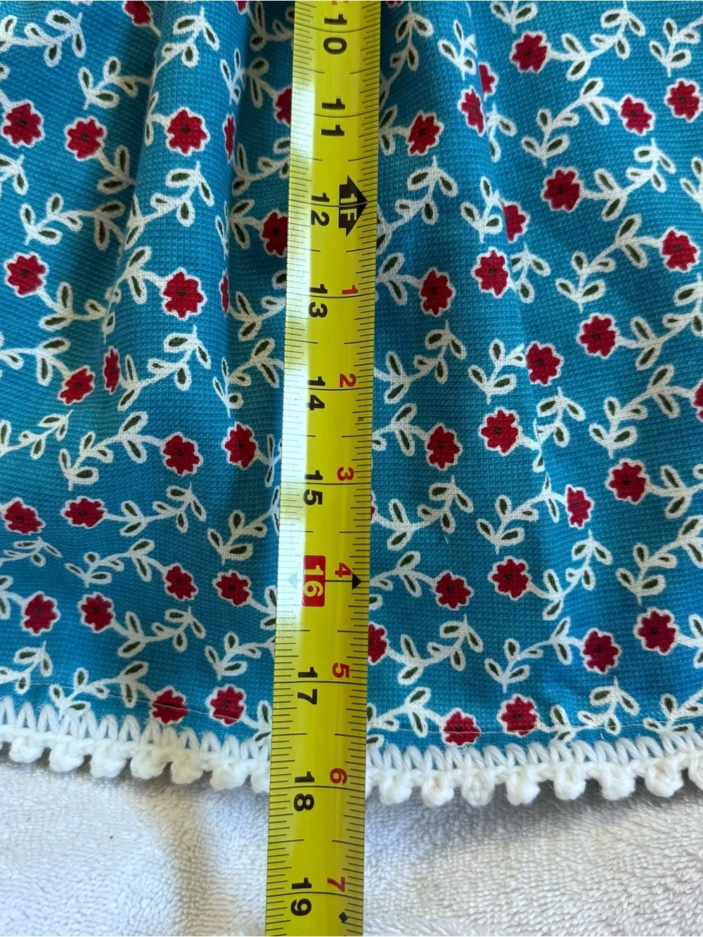Pioneer Woman Turquoise Red Floral Crochet Hanging Kitchen Towel